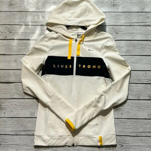 🌻 NIKE Cream/Black “Live Strong” zip up Hoodie sz. S